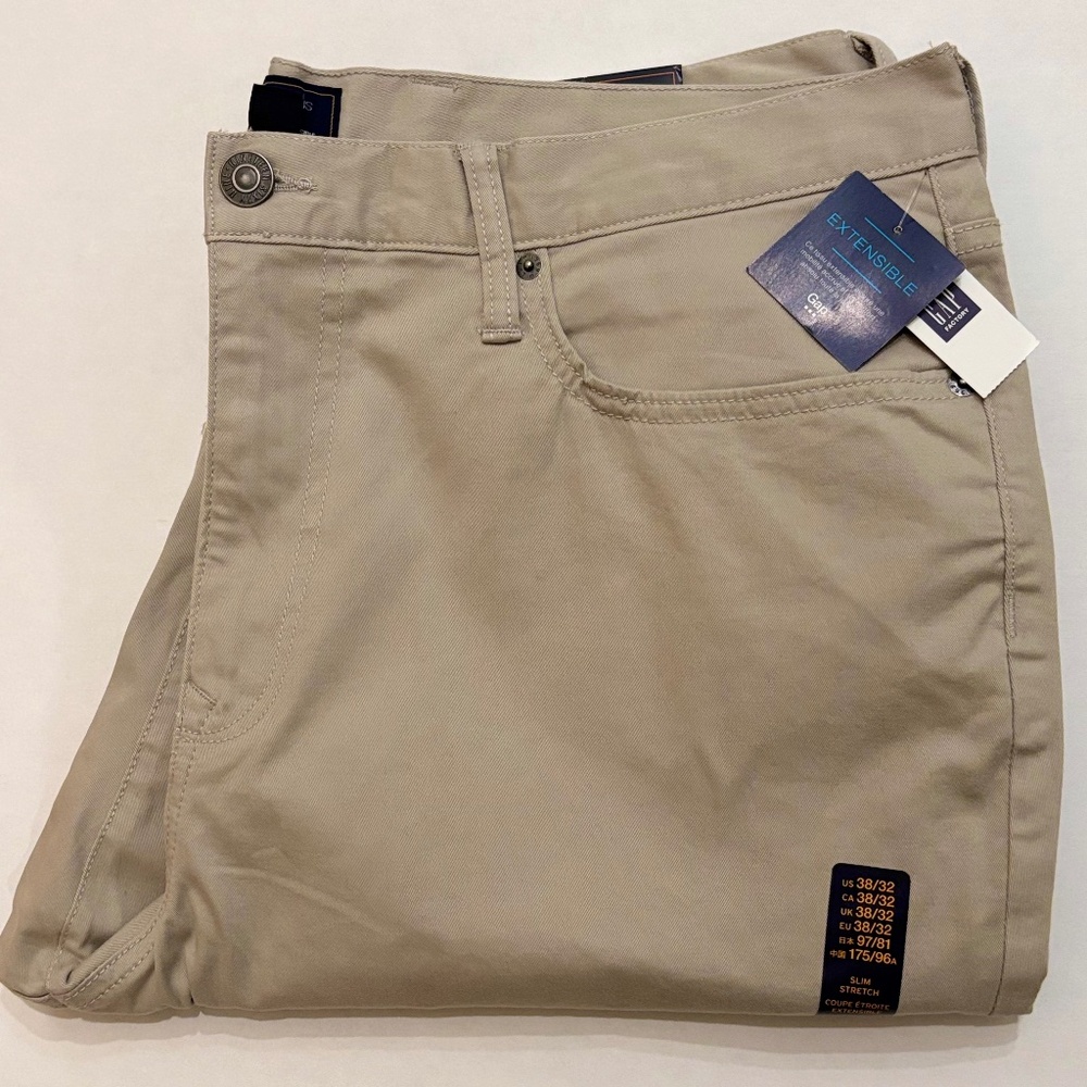 GAP KHAKIS MEN'S SLIM STRETCH BEIGE PANTS SIZE 38 X 32